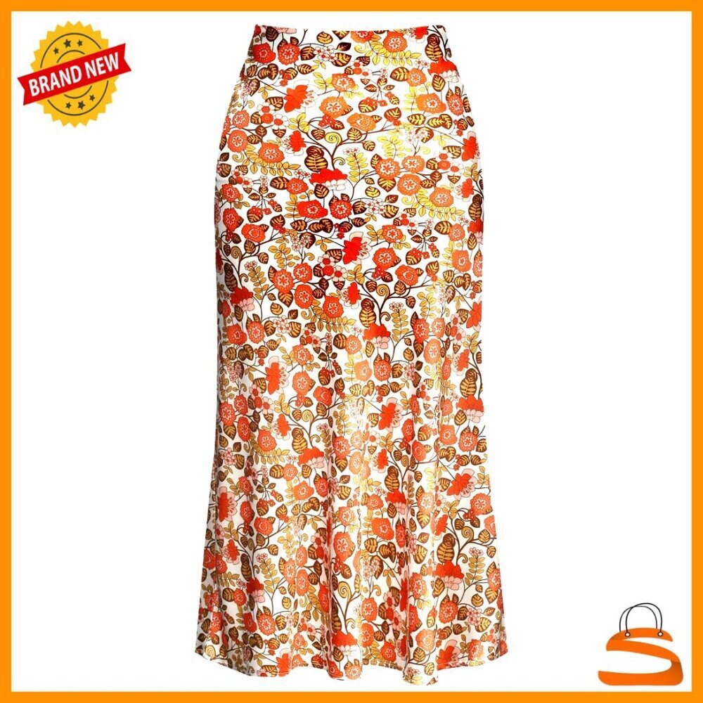 Leopard Print Midi Skirt High Waist Satin Elasticized Cheetah Casual Chic